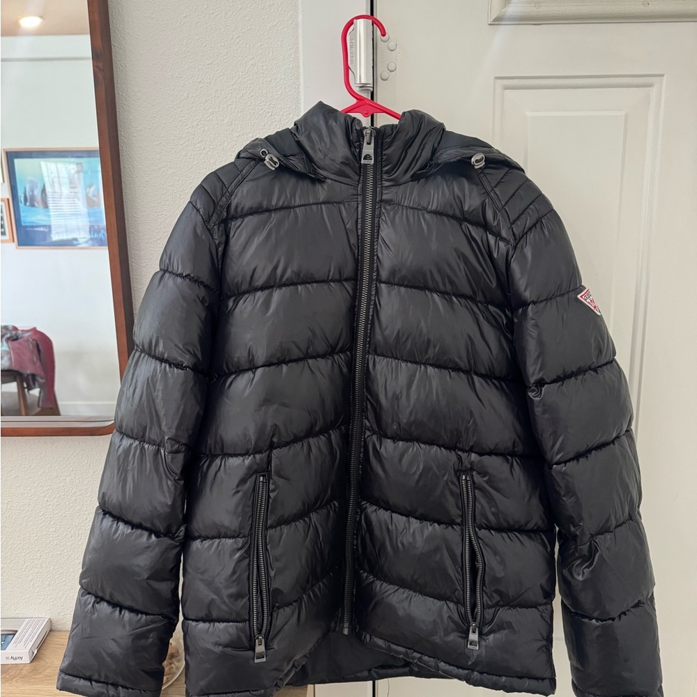 Guess Black Quilted Hooded Puffer Jacket